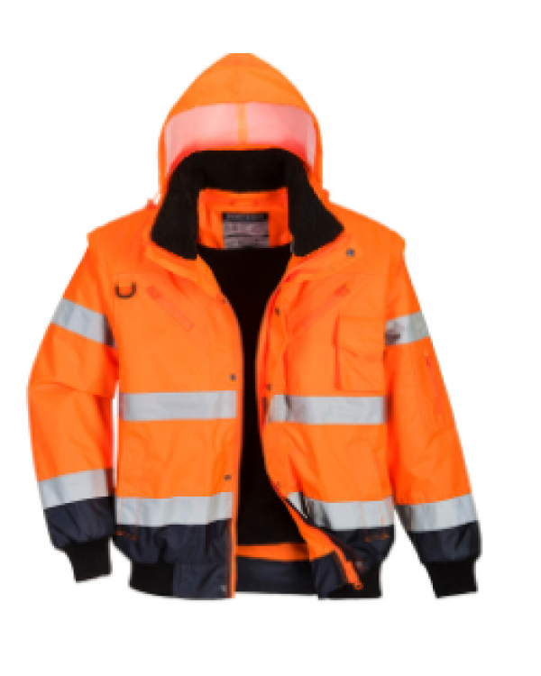 C465-Portwest Hi-Vis Contrast Bomber Jacket Orange/Navy