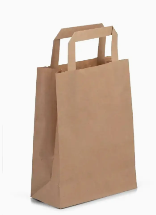 Recycled Brown Carrier Bags with flat handle 25cm  X 30cm X 14cm